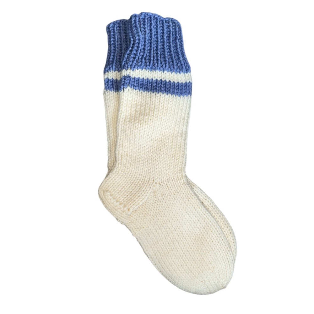 HAND KNIT Blue and Cream Socks